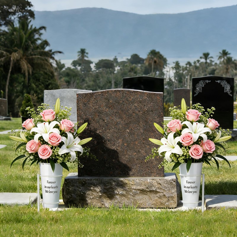 Cemetery Vases with Spikes, Metal Grave Flowers Holder with Draining