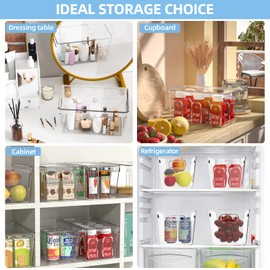 4 Pack Plastic Storage Bins with Lids, Clear Stackable Organizer with Handle, Kitchen Pantry Organizers and Storage, Perfect for Pantry, Refrigerator, Fridge, Bathroom, Cabinet, Closet, Kitchen