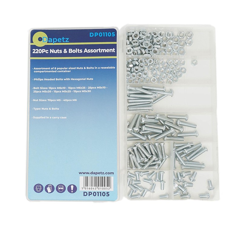 Dapetz® 220 Pcs Hex Bolts and Nuts Set, Steel Machine