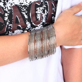 Eigso 25 Pcs Silver Indian Bangle Cuff Bracelets for Women Men Bohemian Stackable Textured Wristlets for Woman Man