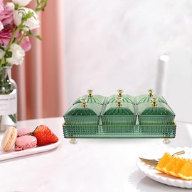 Cabilock 1 Set Of Green Candy Dishes - Divided Serving Tray with Lid, Portable Snackle Box Charcuterie Container,6 Compartments Snack Containers Small Bowls Condiment Trays Nut Serving Set