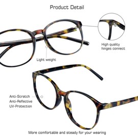 VisionGlobal Blue Light Blocking Glasses for Women/Men, Anti Eyestrain, Stylish Oval Frame, Anti Glare (Yellow Tortoise, 4.25 Magnification)