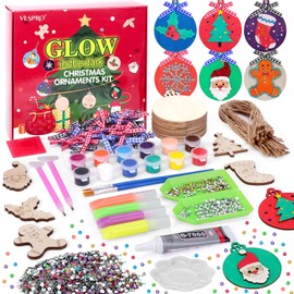 Christmas Wooden Ornaments Craft Kits, Glow in The Dark, 36 Pcs Wood Slices and 10 Pcs Unfinished Wood Ornaments, DIY Christmas Arts and Crafts, Xmas Tree Hanging Decorations DIY Craft