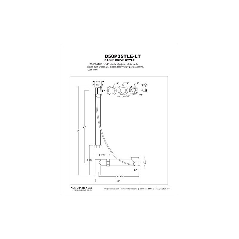 Westbrass Tubular 35" Cable Drive BW&O Rough, D50P35TLE-LT