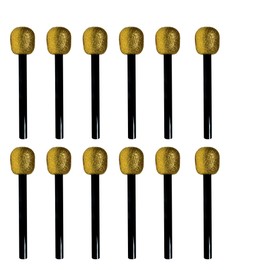 (12 Pack) Gold Glitter Pretend Toy Microphone for Kids Party Favors
