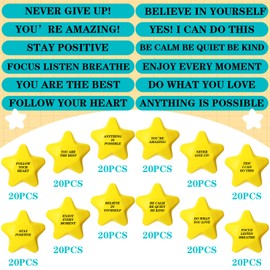 Silipull 240 Pcs Motivational Star Stress Balls Bulk Anxiety Stress Relief Balls Inspirational Mini Foam Star Toys Stuff for Adults Prizes Gifts Fidget Toys Party Supplies, Yellow (12 Style)