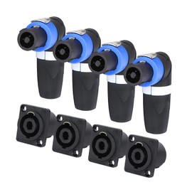 Sonoreboom 4 Sets Pro Right Angle Speakon Connector Kit - 4pcs L Shape 4 Pole NL4FRX Twist Lock Adapter Connectors and NL4MP Speak-on Panel Mount Sockets - for Stage, DJ, PA, Home Theater