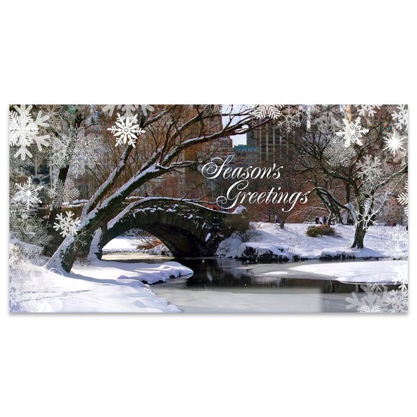 New York Holiday Money Greeting Cards Holders Bridge in Central Park Winter - Folded 6 1/4 x 3 1/4 Inch Card Set of 6 Cards with 6 White Envelopes Holidays in NYC Collection