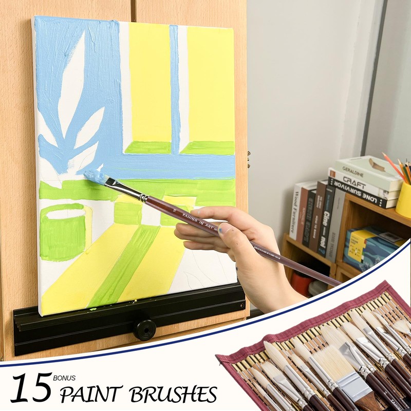 Falling in Art Natural Bristle Professional Paintbrush Set, 15PCS Long