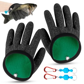 WZYTEU 1 Pair of Fishing Gloves, Waterproof Pike Gloves for Safe Handling of Pike, Catfish, Zander, Oysters, Crab, with 2 Magnetic Buckles