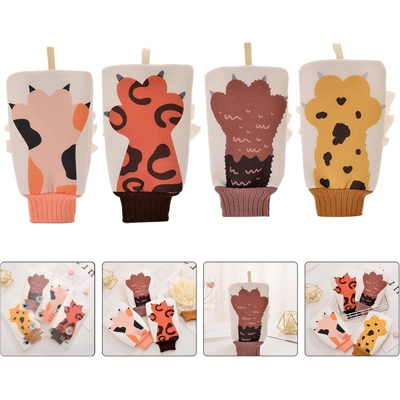Guantes de baño exfoliantes WOONEKY 4 piezas – Diseño conejo
