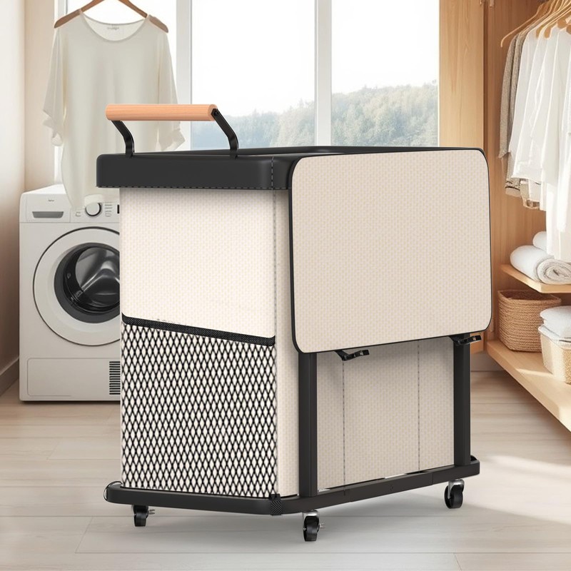 60 Gal (230L) Laundry Hamper 3 Section with Lid, Leather