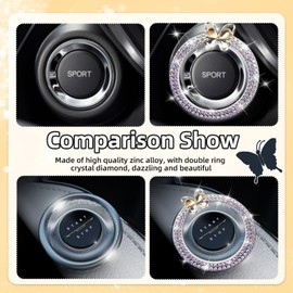 ALITTLEBYLIFE Glass Diamond Engine Start Ring Decals, Car Push Start Button Cover/Sticker, Key Ignition Knob Bling Ring, Sparkling Car Interior Accessories for Women (Colorful)