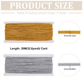 MAYJOYDIY 60m×3mm Soutache Braided Cord String for Sewing Braided Cord String Thread String for Beading Quilting Trimming DIY Crafts Making Supplies(Gold & Silver)