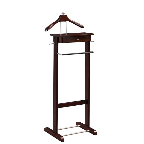 Proman Products Kingston III Valet Stand with Drawer, Contour Hanger, Trouser Bar, Tie & Belt Hooks and Shoe Rack - VL16260
