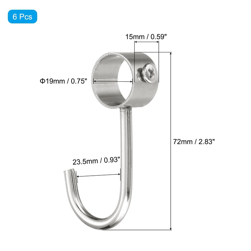 sourcing map 6Pcs Pipe Rod Hooks, Stainless Steel 19mm/0.75" Inner