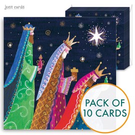 Christian Christmas cards, pack of 10 - Three Kings Christmas cards pack with Bible verse Matthew 2:2 inside these religious Christmas cards, by Just Cards Direct