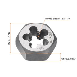 sourcing map Hex Threading Die M12 x 1.75 Metric Thread Right Hand High Speed Steel Rethreading Fixed Die Screw Cutting Tapping Repair Tool