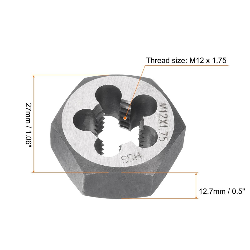 sourcing map Hex Threading Die M12 x 1.75 Metric Thread