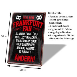 Tin Signs Ich bin Frankfurt Fan - Metal Sign Frankfurter Main Hessen - Fan Ultra Pendant - Decorative Sign Item Accessories - Front Door Entrance Garage Children's Room - Souvenir Gift Idea - 20 x 30