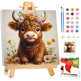 Ox Paint by Numbers Children with Frame, Painting by Numbers Children from 5 6 7 8 9 10 Years, Painting Set with Frame, Brush and Acrylic Paints, Gift for Girls and Boys, with Glitter 20 x 20 cm
