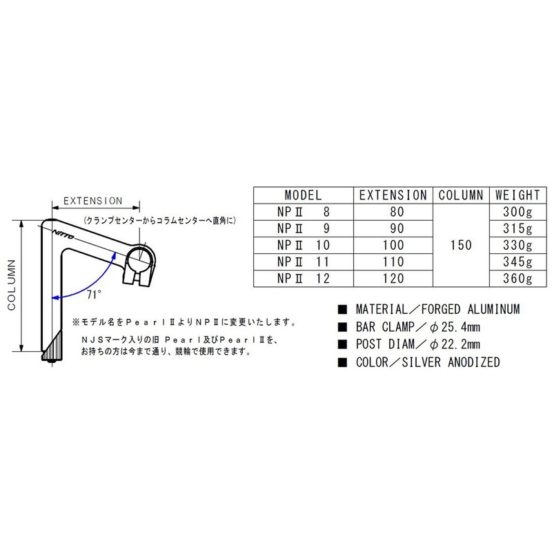 NITTO(日東) ステム NPII NJS NPII 9 φ25.4 φ22.2 90 シルバー