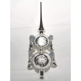Jingle Bells Lauscha Christmas Tree Topper Silver with Reflex 4 Bells 30 cm High Lauscha Handmade