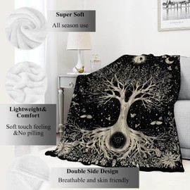 VODRM Tree of Life Retro Blanket Mystical Spiritual Seekers Black Throw Blankets,Birthday Gifts for Women Men,Lightweight Soft Fleece Cozy for Sofa Couch Bed Room Boho Decor 50x60in