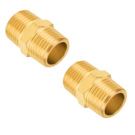 FloFlex 3/4" Male NPT x 3/4" Male NPT Hex Nipple, Straight Brass Threaded Adapter Fittings for Air, Fuel, Oil, and Water Pipe Connection 2 Pack