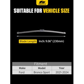 MIKKUPPA Rear Windshield Wiper Blade Replacement for 2021-2024 Ford Bronco Sport - Back Wiper Blade OEM Factory Accessories, 9 Inches