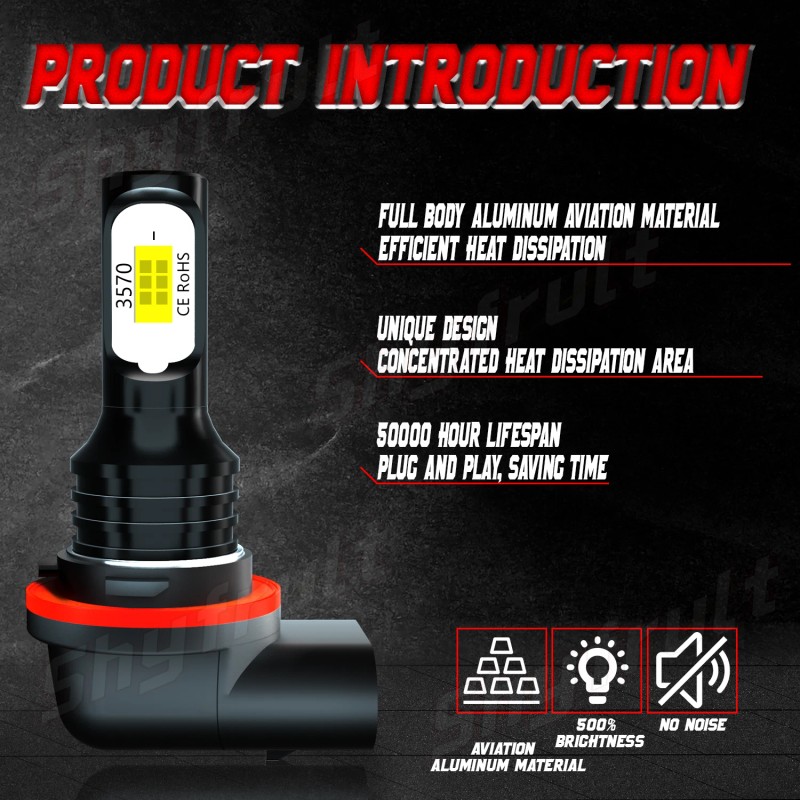Shyfrult 3 PINS LED Headlight Bulb 6000K 35W For Honda