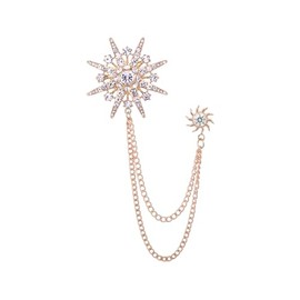 Sparkling Star Sun Brooch Pin for Women Men Fashion Rhinestone Crystal Snowflake Long Tassel Lapel Pins Dress Suit Accessories Dainty Jewelry Wedding Party Banquet Decoration-Gold Star Sun