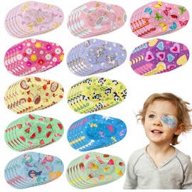 Panitay 60 Pieces Kids Girls Eye Patches Toddler Adhesive Patch Bulk Cotton Fabric Pad Breathable with Lazy Eye for Pediatric Amblyopia,12 Styles Regular Size