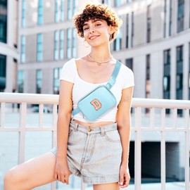 Dance Recital Gifts for Girls, Birthday Gifts for 4 5 6 7 8 9 10 11 12 13 Year Old Girls Kids Teen Tween, Initial Fanny Pack Small Crossbody Bag Cross body for Teen Girl Belt Bag Purse (Blue，D)