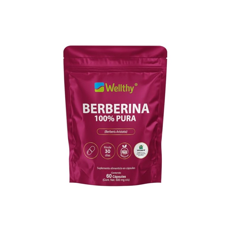 Wellthy Berberina Pura Cápsulas 100 Berberis Aristata 500mg Dias Consumo