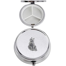 A15 Cat Design English Pewter On A Mirrored 3 Section Container Caddy Pill Box