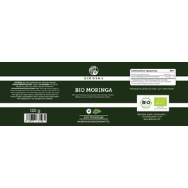 QIDOSHA® Organic Moringa oleifera pellets high dose, 240 pieces in pharmacist glass, 2000 mg per daily serving, 100% natural and gently processed