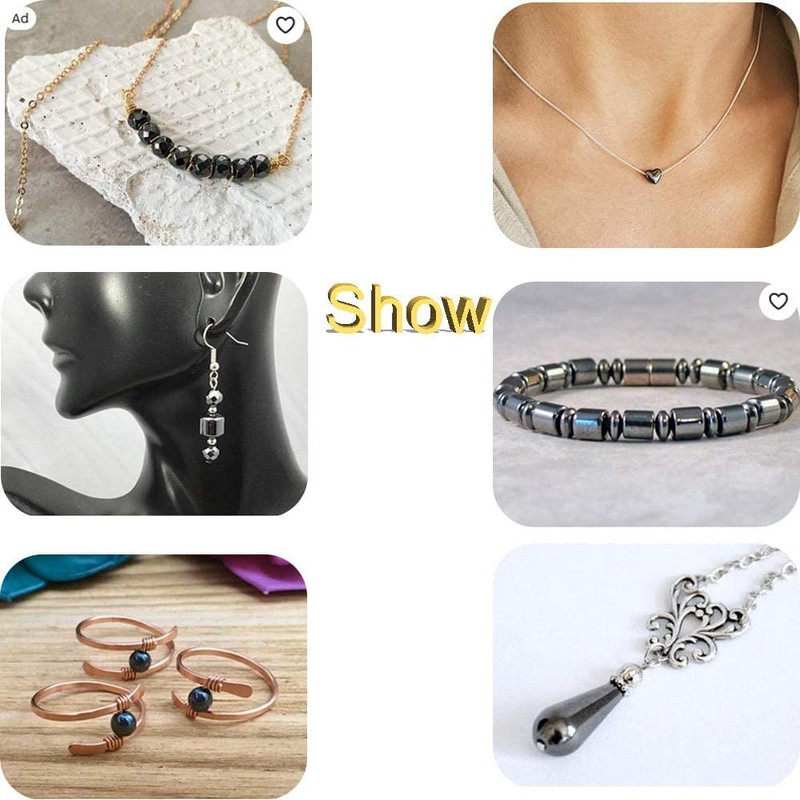 HAAMIIQII 50pcs 8mm Natural Black Hematite Loose Gemstone Beads Heart