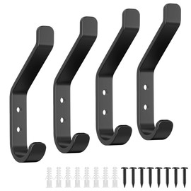 MANJIAMEI 4 Pack Black Wall Hooks for Hanging Coat, Heavy Duty Wall Mounted Coat Hooks for Towel Robe Backpack Hats Keys, Individual Metal Wall Hangers with Screw for Kitchen Bathroom Door Hallways