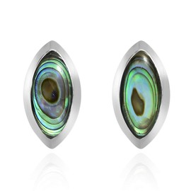 AeraVida Mystical Simple Ocean Pointed Ovals with Abalone Shell Inlays .925 Sterling Silver Post Stud Classic Earrings