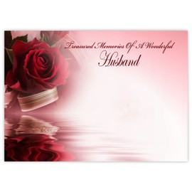 celloexpress Treasured Memories Husband (Red Rose Reflection) Flower Message Cards - 90mm x 125mm - Bereavement Florist Card Sympathy Condolences Notes (Pack of 24)