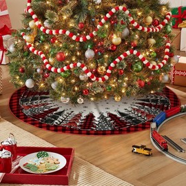 Christmas Tree Skirt Red Black Buffalo Plaid Christmas Tree Skirts Rustic Thick Xmas with Snowflake Winter New Year for Home Christmas Winter Holiday Tree Mat Decoration (Black Christmas Tree 36in)