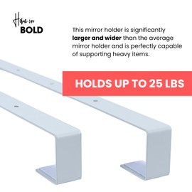 Set of 2 XL Mirror Brackets Over-The-Door Mirror Hanger + Sticker:HANG MIRROR LOW Door Mirror Hanger Set with Anti-Scratch Lining | 20'' Over The Door Mirror Hooks for Adjustable Height (Extra LONG)