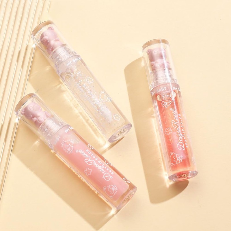 YIBABY 6 Colours Bear Clear Shiny Glitter Lip Gloss Set,