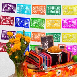 VIVANCO PAPEL PICADO, Decoration for Day of the Dead traditional multicolored papel picado for mascots Day of the Dead in multicolored paper.