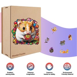Wooden Jigsaw Puzzles, Unique Shaped Wood Puzzles for Adults with Wood Box, Hamster M