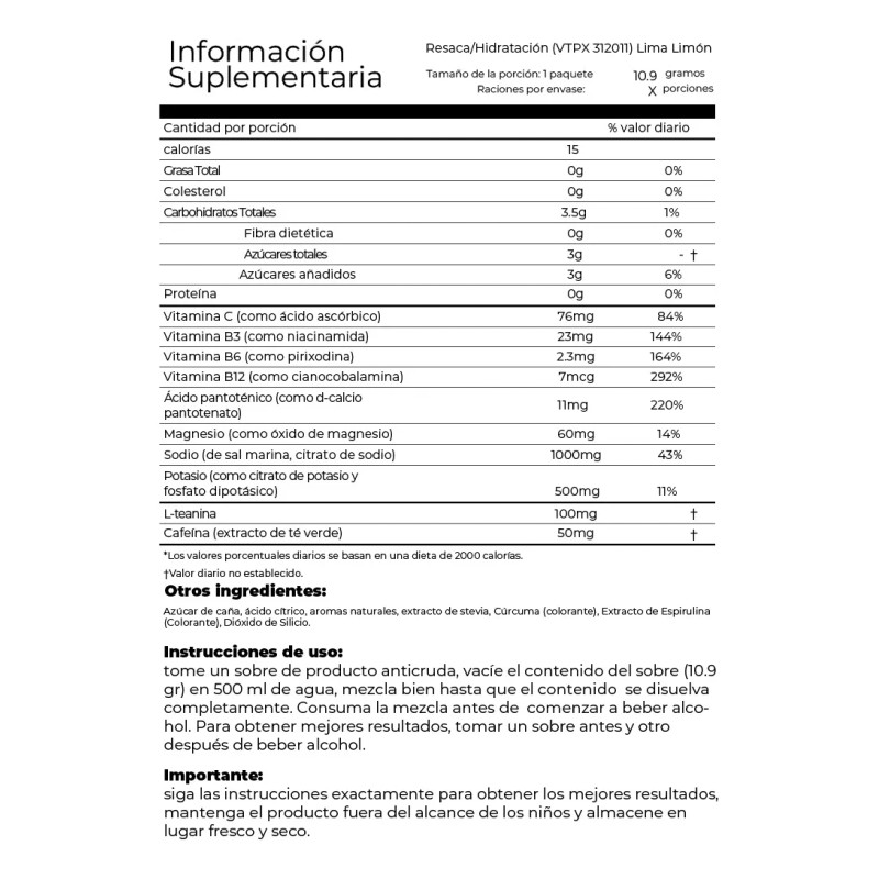 Salva Cruda Remedio Anti Resaca 100% Vitaminas