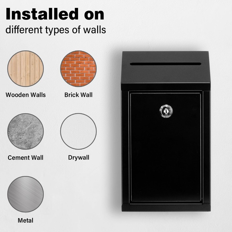 EIENHOSHI Metal Donation Box with Lock, Wall Mounted, Suggestion Box