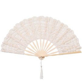 BABEYOND Cotton Lace Folding Handheld Fan Embroidered Bridal Hand Fan with Bamboo Staves for Wedding Decoration Dancing Party