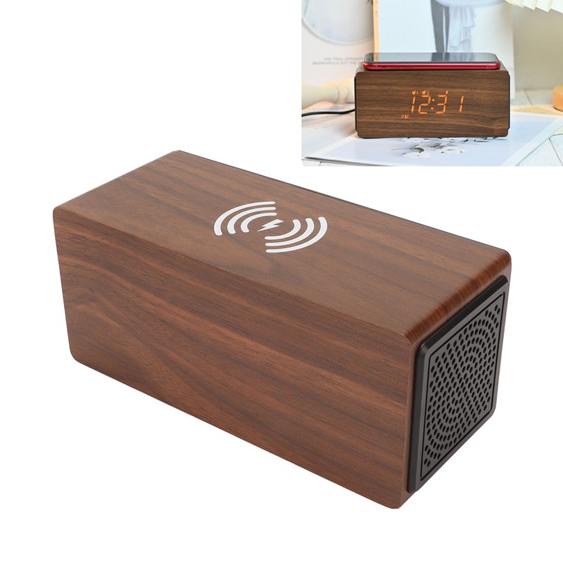 Wooden LED Clock Home Bedroom Brown Digital Alarm Clock with
